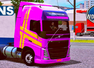 Skins Volvo FH Rosa Com Faixa ‘EXCLUSIVO’