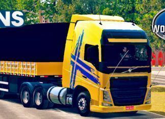 Skins Volvo FH Amarelo Com Faixas No Bitrem