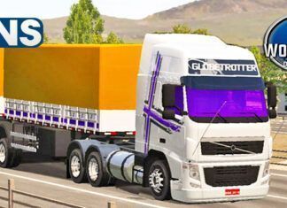 Skins Volvo FH Branco Com Detalhes Roxo No BITREM