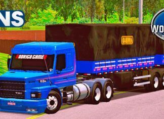 Skins Scania 113 Azul Clássica Com Faixas na Carreta Bitrem