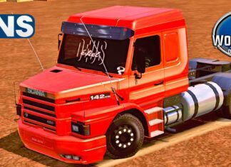 Skins Scania 142H Vermelha Com Faixas Originais ‘QUALIFICADA’