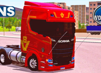 Skins Scania S Vermelha ‘EXCLUSIVA COM DETALHES E FAIXAS V8’