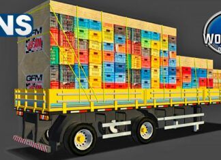 Skins Reboque Carretinha 2 Eixos Amarela e Skin Carga de Caixas