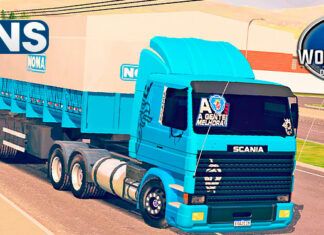 Skins Scania 113 Frontal Azul ‘MAIS QUALIFICADA NO BITREM BASCULANTE’