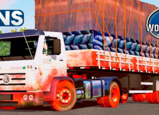 Skins VW Titan Branco Todo Sujo de Terra na Carretinha 2 Eixos Com Carga de Carvão