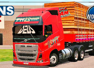 Skins Volvo FH Edição Especial 25 anos na Carreta Granel Com Carga de Madeiras