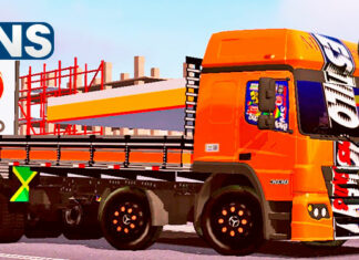 Skins Mercedes Benz Atego Laranja Verdureiro Estiloso Com Faixa frontal Persionalizada