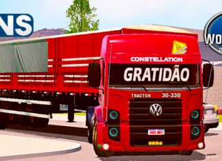 Skins VW Constellation Vermelho Na Carreta Graneleira Tampa Alta Com Lona