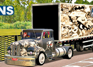 Skins Scania 111 Cinza toda personalizada com pintura top na Carreta Bau
