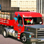 Skins Scania 113 Vermelha Grafitada Com Capo Preto e Carga de Repolho na Carretinha