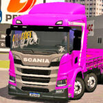 Skins Scania P320 Rosa Com Faixa Personalizada 'NO ESTILO VERDUREIRO'