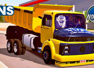 Skins Mercedes Benz 1313 Amarelo Com Capo Preto na Caçamba e Rodas Pretas