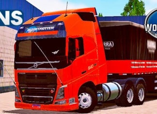 Skins Volvo FH Conjunto todo Laranja no Bitrem Com Rodas Cromadas