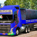 Skins Volvo FH Azul Grafitado No Bitrem Lonado em Preto