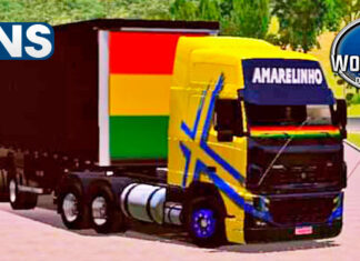 Skins Volvo FH Amarelo Com Faixas Especial em Azul No Sider Qualificado Preto