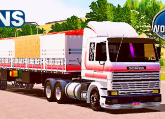 Skins Scania 113 Frontal Branca No Rodotrem Tampa Alta Com Faixas Originais Vermelhas