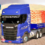 Skins Scania S Azul na Carreta Bitrem Carregado de Cebolas