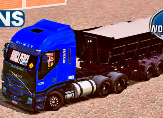 Skins Iveco Hi-Way Azul na Carreta Caçamba Preta