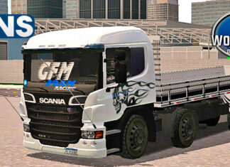 Skins Scania Pzinha Branca Com Adesivo Caveira em Chamas Top
