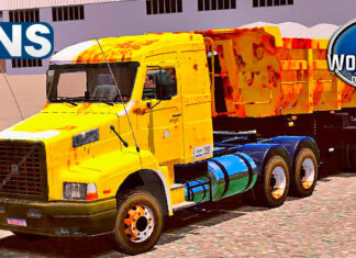 Skins Volvo EDC Amarelo na Caçamba Conjunto Com Pintura Enferrujada