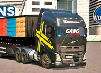 Skins Volvo FH Preto Com Faixa Performance Amarela No Bitrem Verdureiro