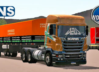 Skins Scania R Marron Com Faixa Performance no Rodotrem