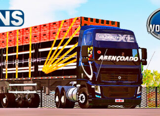 Skins Volvo FH Preto Com Faixa Original Branca e Granel Tampa Alta Carregada de Caixas