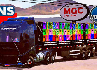 Skins Volvo FH Todo Preto No Bitrem Carregado de Caixas