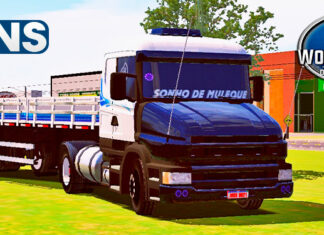 Skins Scania 124G Branca Com Capo Preto Na Carretinha 2 Eixos