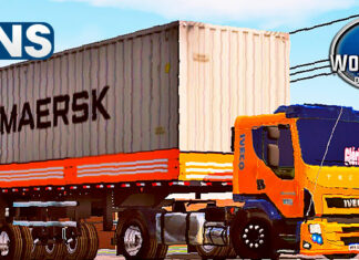 Skins Iveco Tector Laranja na Carreta Granel Com Container (SKIN DO VOLVO VM)