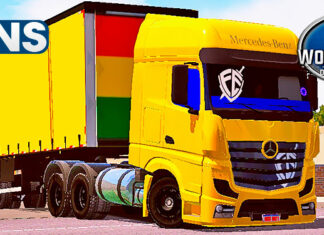 Skins Mercedes Benz Actros Amarelo No Sider Tampa Traseira ‘JOAO FRANGO’