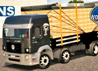 Skins VW Constellation Preto Truck Carregado de Madeiras