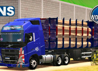 Skins Volvo FH Qualificado Azul Na Carreta Bitrem Madeireiro