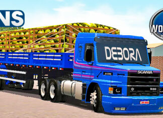 Skins Scania 113 Azul Debora Na Granel Carregada de Cocos