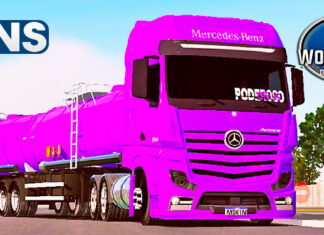 Skins Mercedes Benz Actros Roxo Na Carreta Bitrem Tanque