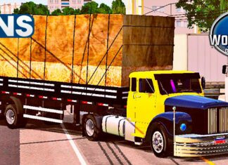 Skins Scania 111 Amarela e Preta Com Carga de Feno