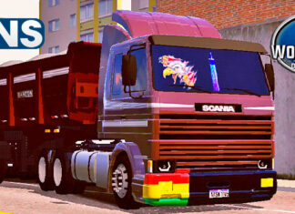 Skins Scania 113 Frontal Marron Com Faixas Brancas Na Caçamba