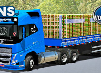 Skins Volvo FH 2021 Azul No Bitrem Carregado de Caixas de Alface