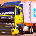 Skins Scania 113 Frontal Amarela Com Frente e detalhes Preto Na Carreta Container