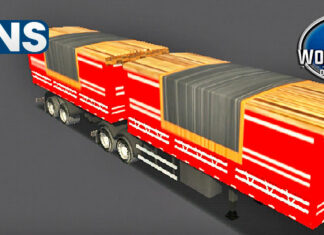 Skins Reboque Bitrem Granel Tampa Alta Vermelho Carregado de Madeiras