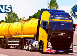 Skins Volvo FH Amarelo Escuro e Preto No Bitrem Tanque