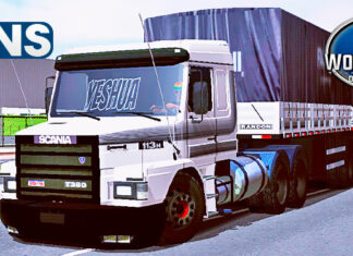 Skins Scania 113 Branca Com Faixas Pretas No Bitrem ‘CONJUNTO BEM TOP’