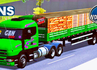 Skins Scania 124G Verde Com Faixas na Graneleira Carregada de Sacos de Cebolas