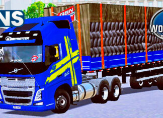 Skins Volvo FH 2021 Azul Com Faixas Performance Na Granel Carregada de Carvão