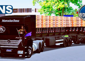 Skins Mercedes Benz Axor Preto Com Faixas Roxas no Bitrem Carregado de Paletes