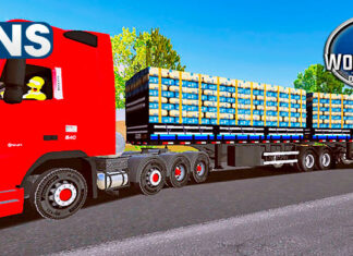 Skins Volvo FH Vermelho Top No Bitrem Carregado de Sacos de Cimento