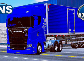 Skins Scania S Conjunto No Bau Azul Com Tampa Traseira SONIC