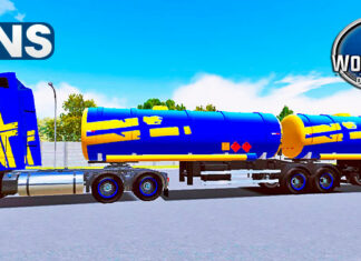 Skins Volvo FH 2021 Azul Com Faixas Amarelas Performance no Bitrem Tanque ‘TOP’