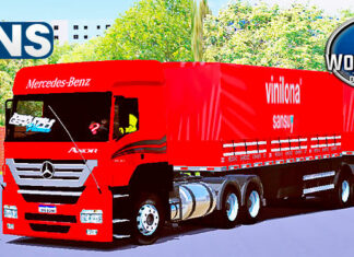 Skins Mercedes Benz Axor Vermelho Com Faixas no Bitrem Graneleiro
