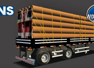 Skins Reboque Carretinha 2 Eixos Preta Com Carga de Canos